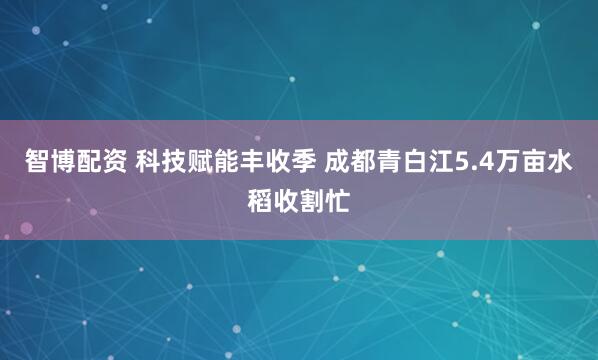 智博配资 科技赋能丰收季 成都青白江5.4万亩水稻收割忙